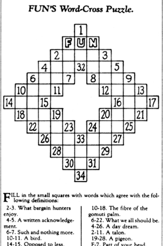First published crossword puzzle by Arthur Wynne 1913