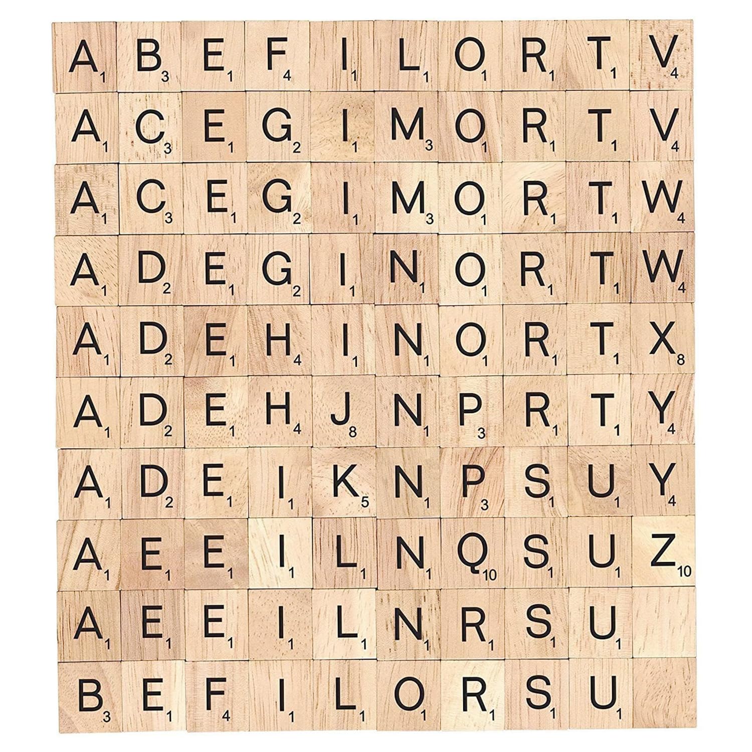 Wooden Scrabble letter tiles forming words on table