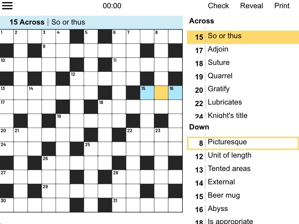 Sunday newspaper crossword puzzle grid